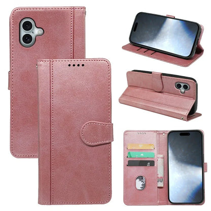 For iPhone 16 Case Calf Texture Leather Stand Book Style Phone Cover