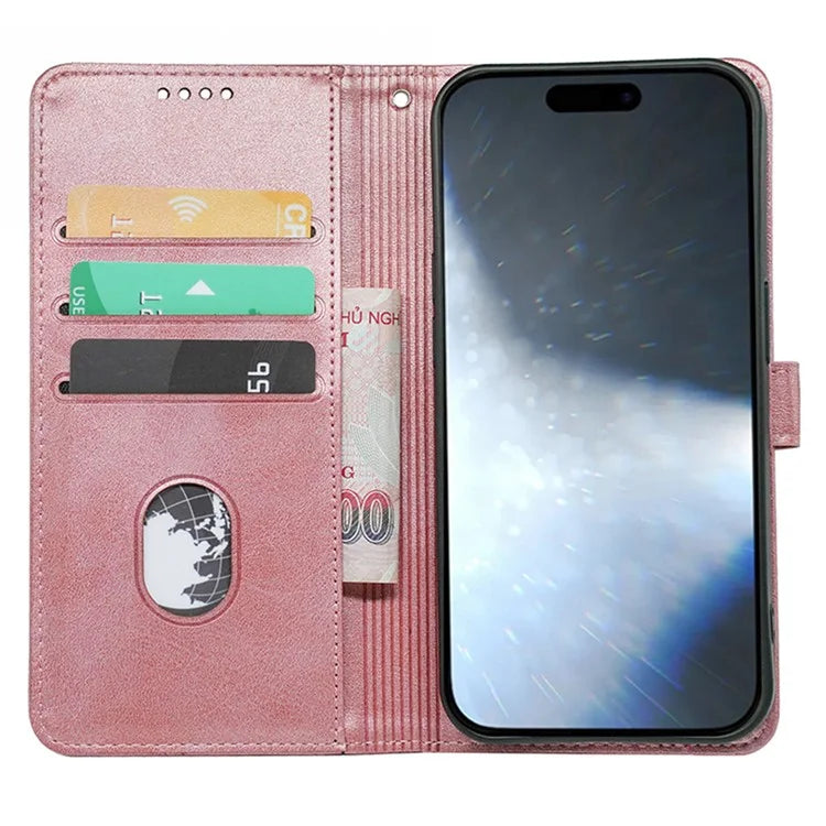 For iPhone 16 Case Calf Texture Leather Stand Book Style Phone Cover