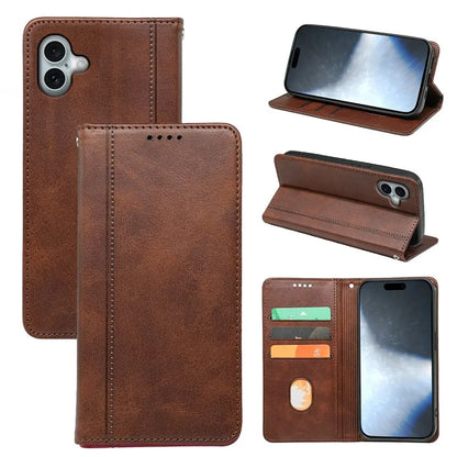 For iPhone 16 Case Calf Texture Leather Stand Book Style Phone Cover