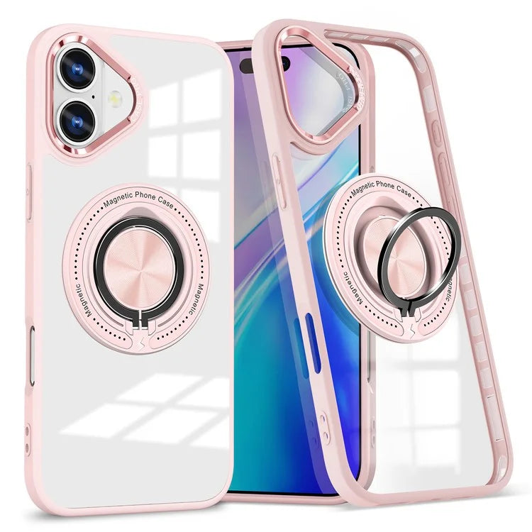 For iPhone 16 Case Magnetic Ring Holder Kickstand PC+TPU Phone Cover