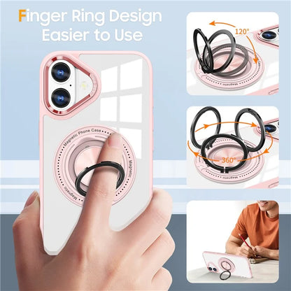 For iPhone 16 Case Magnetic Ring Holder Kickstand PC+TPU Phone Cover