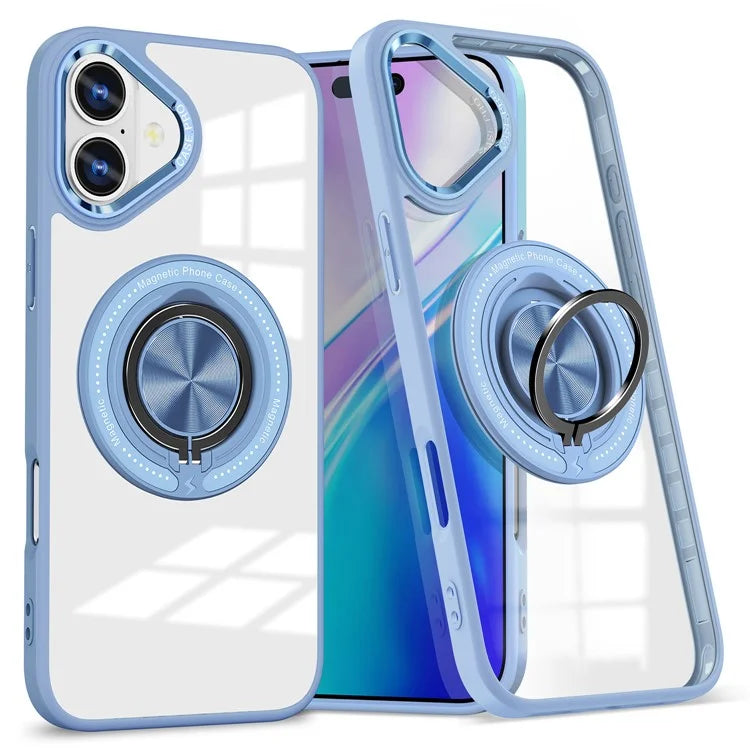 For iPhone 16 Case Magnetic Ring Holder Kickstand PC+TPU Phone Cover