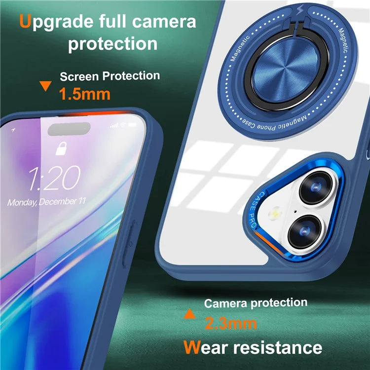 For iPhone 16 Case Magnetic Ring Holder Kickstand PC+TPU Phone Cover