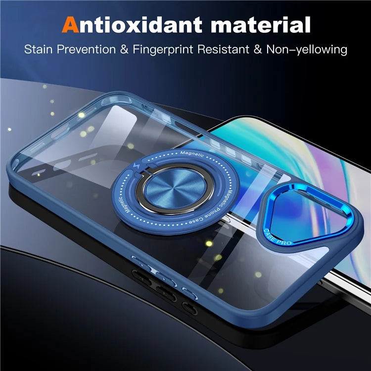 For iPhone 16 Case Magnetic Ring Holder Kickstand PC+TPU Phone Cover
