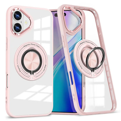 For iPhone 16 Plus Case Magnetic Ring Holder Kickstand PC+TPU Phone Cover