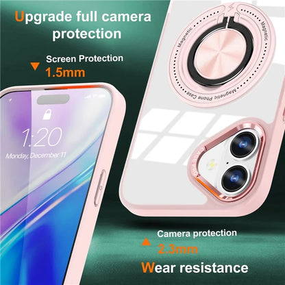 For iPhone 16 Plus Case Magnetic Ring Holder Kickstand PC+TPU Phone Cover