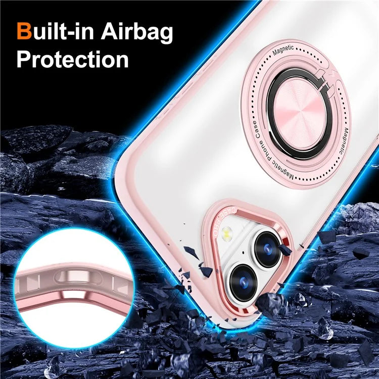 For iPhone 16 Plus Case Magnetic Ring Holder Kickstand PC+TPU Phone Cover