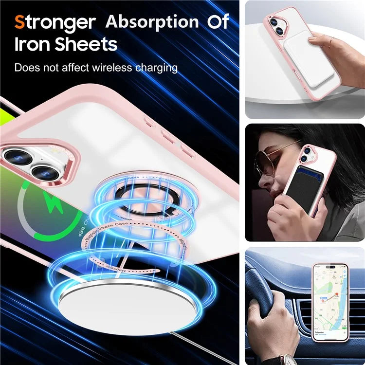 For iPhone 16 Plus Case Magnetic Ring Holder Kickstand PC+TPU Phone Cover