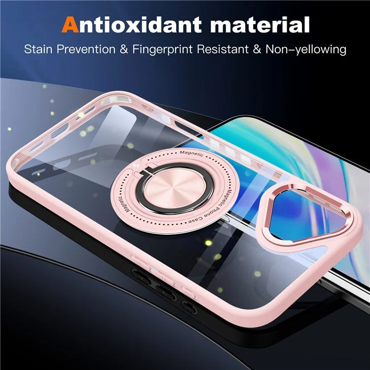 For iPhone 16 Plus Case Magnetic Ring Holder Kickstand PC+TPU Phone Cover