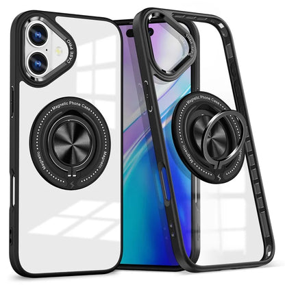 For iPhone 16 Plus Case Magnetic Ring Holder Kickstand PC+TPU Phone Cover