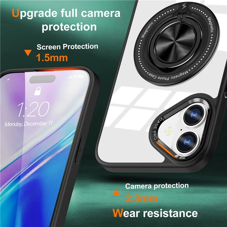 For iPhone 16 Plus Case Magnetic Ring Holder Kickstand PC+TPU Phone Cover