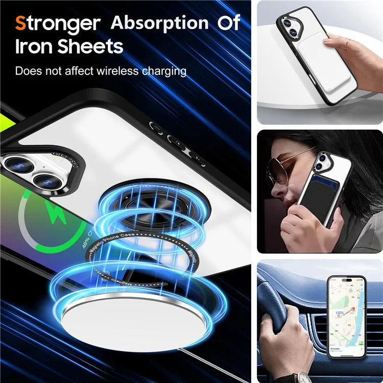 For iPhone 16 Plus Case Magnetic Ring Holder Kickstand PC+TPU Phone Cover
