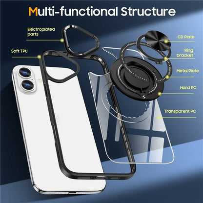 For iPhone 16 Plus Case Magnetic Ring Holder Kickstand PC+TPU Phone Cover