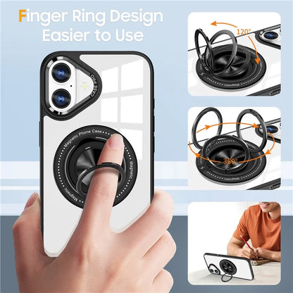 For iPhone 16 Plus Case Magnetic Ring Holder Kickstand PC+TPU Phone Cover