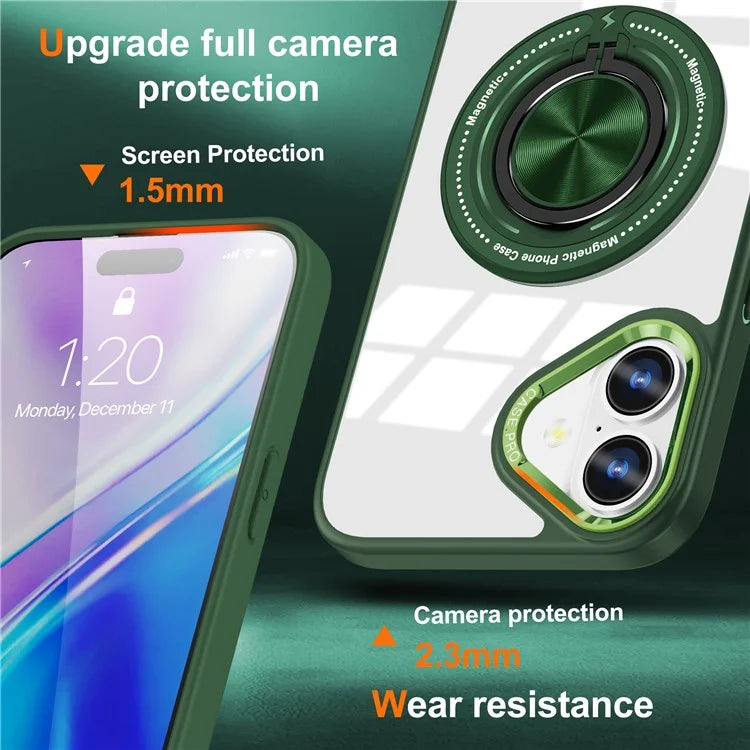 For iPhone 16 Plus Case Magnetic Ring Holder Kickstand PC+TPU Phone Cover