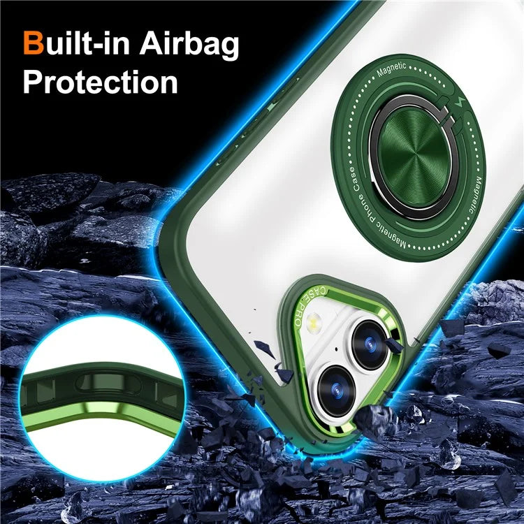 For iPhone 16 Plus Case Magnetic Ring Holder Kickstand PC+TPU Phone Cover