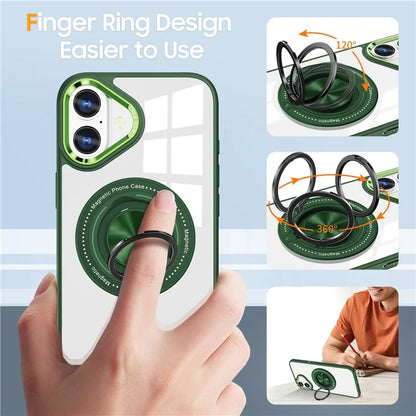 For iPhone 16 Plus Case Magnetic Ring Holder Kickstand PC+TPU Phone Cover