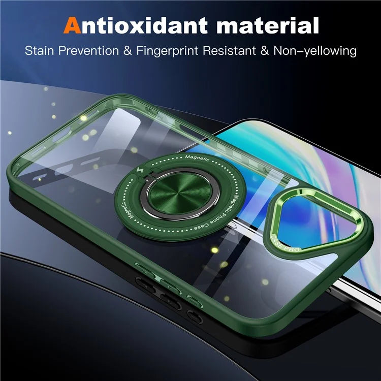 For iPhone 16 Plus Case Magnetic Ring Holder Kickstand PC+TPU Phone Cover