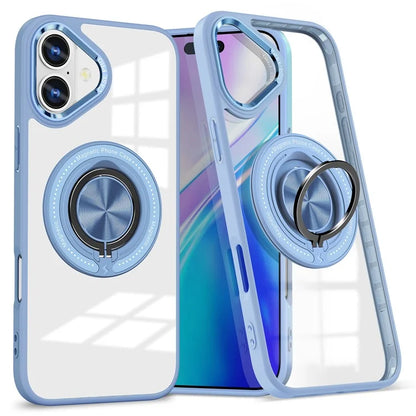 For iPhone 16 Plus Case Magnetic Ring Holder Kickstand PC+TPU Phone Cover