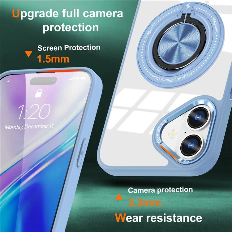 For iPhone 16 Plus Case Magnetic Ring Holder Kickstand PC+TPU Phone Cover