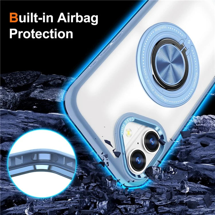 For iPhone 16 Plus Case Magnetic Ring Holder Kickstand PC+TPU Phone Cover