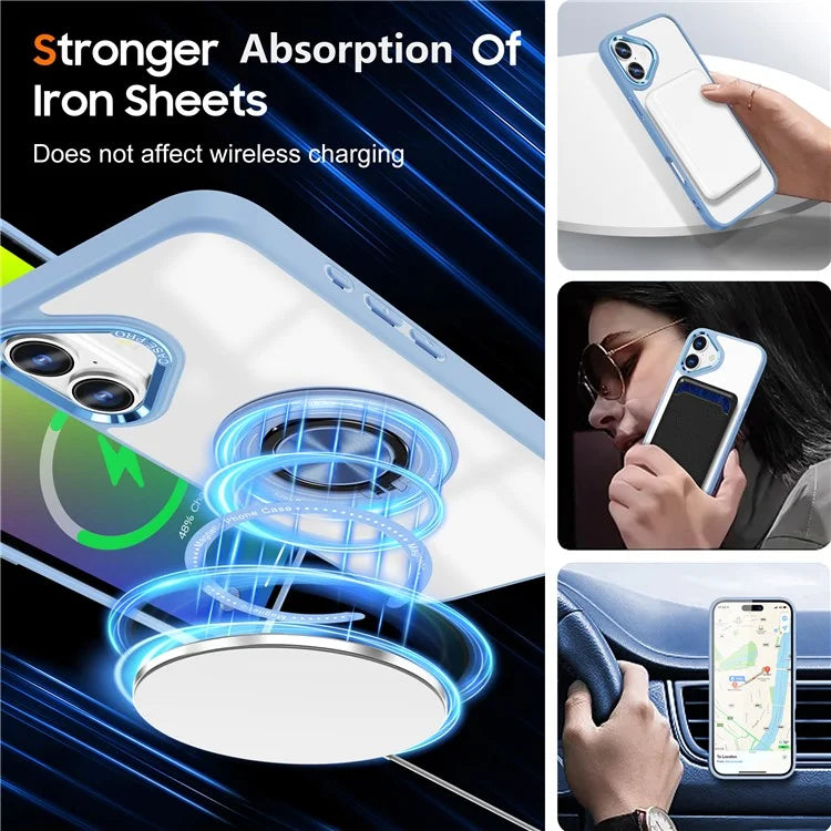For iPhone 16 Plus Case Magnetic Ring Holder Kickstand PC+TPU Phone Cover