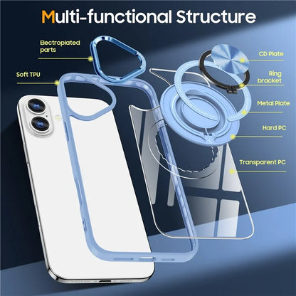 For iPhone 16 Plus Case Magnetic Ring Holder Kickstand PC+TPU Phone Cover