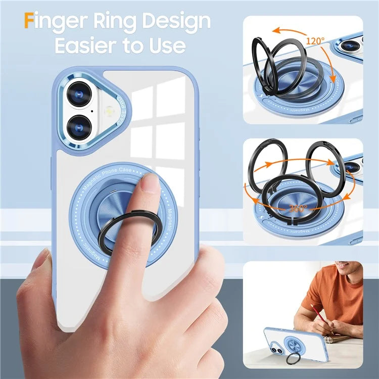 For iPhone 16 Plus Case Magnetic Ring Holder Kickstand PC+TPU Phone Cover