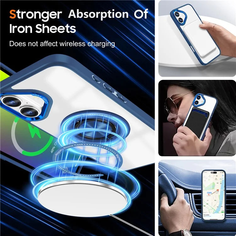For iPhone 16 Plus Case Magnetic Ring Holder Kickstand PC+TPU Phone Cover