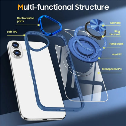 For iPhone 16 Plus Case Magnetic Ring Holder Kickstand PC+TPU Phone Cover