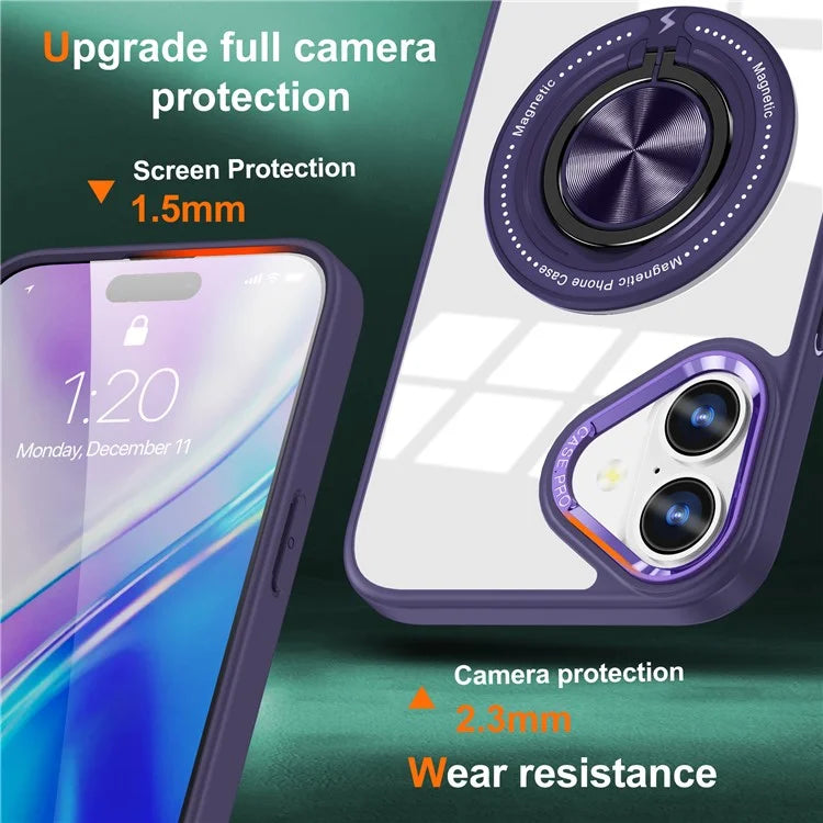 For iPhone 16 Plus Case Magnetic Ring Holder Kickstand PC+TPU Phone Cover