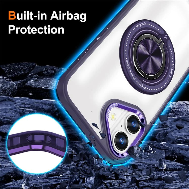 For iPhone 16 Plus Case Magnetic Ring Holder Kickstand PC+TPU Phone Cover