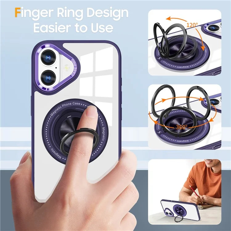 For iPhone 16 Plus Case Magnetic Ring Holder Kickstand PC+TPU Phone Cover