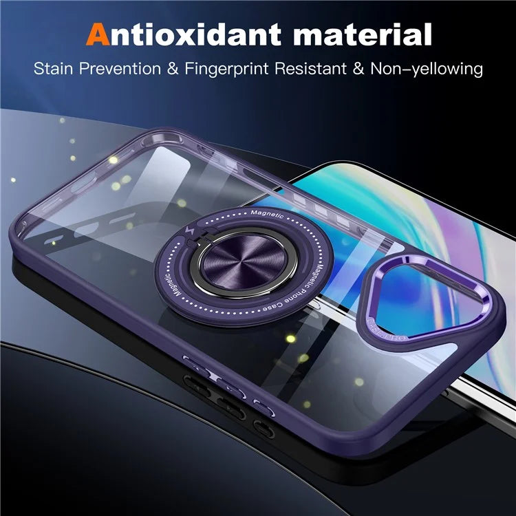 For iPhone 16 Plus Case Magnetic Ring Holder Kickstand PC+TPU Phone Cover