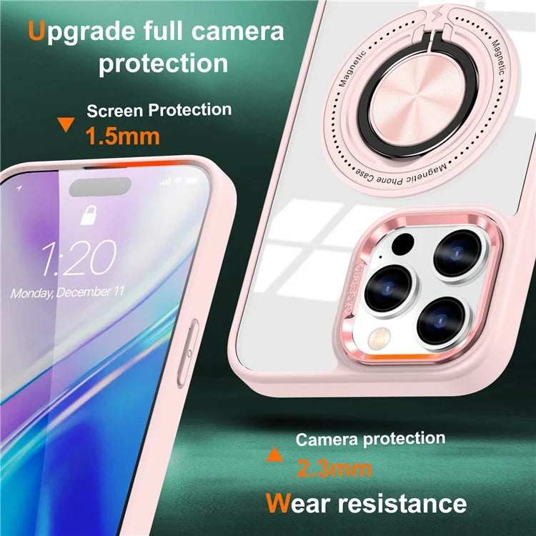 For iPhone 16 Pro Case Magnetic Ring Holder Kickstand PC+TPU Phone Cover