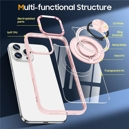 For iPhone 16 Pro Case Magnetic Ring Holder Kickstand PC+TPU Phone Cover