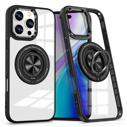 For iPhone 16 Pro Case Magnetic Ring Holder Kickstand PC+TPU Phone Cover