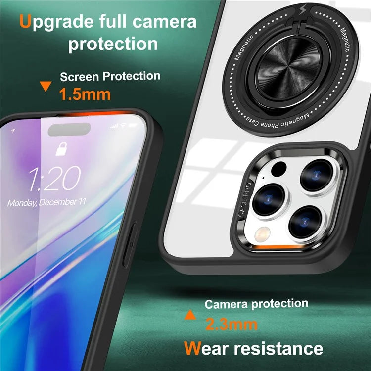 For iPhone 16 Pro Case Magnetic Ring Holder Kickstand PC+TPU Phone Cover
