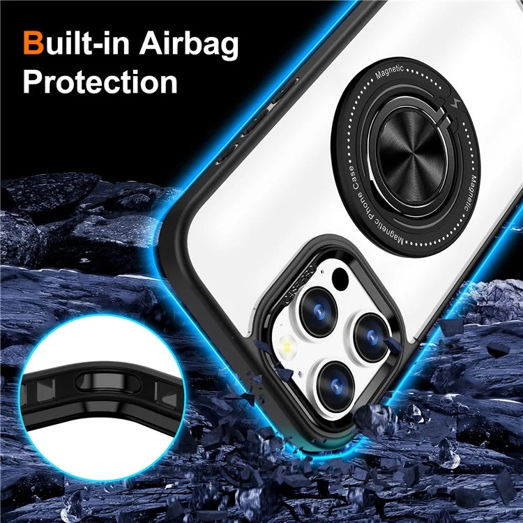 For iPhone 16 Pro Case Magnetic Ring Holder Kickstand PC+TPU Phone Cover