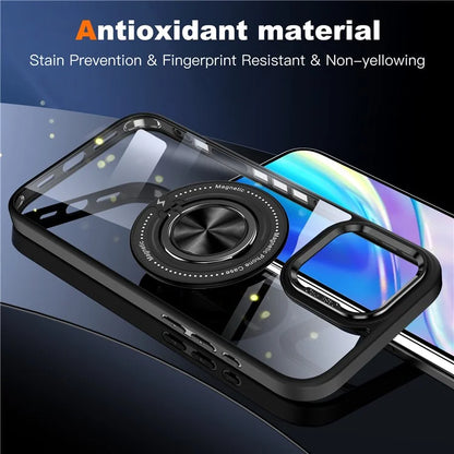 For iPhone 16 Pro Case Magnetic Ring Holder Kickstand PC+TPU Phone Cover