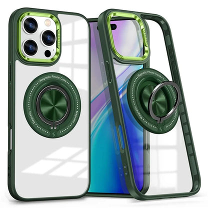 For iPhone 16 Pro Case Magnetic Ring Holder Kickstand PC+TPU Phone Cover