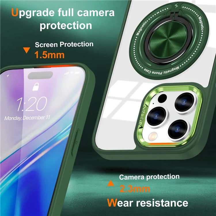 For iPhone 16 Pro Case Magnetic Ring Holder Kickstand PC+TPU Phone Cover