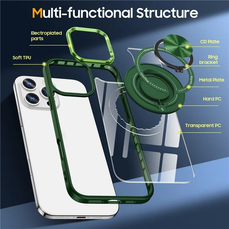 For iPhone 16 Pro Case Magnetic Ring Holder Kickstand PC+TPU Phone Cover