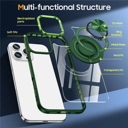 For iPhone 16 Pro Case Magnetic Ring Holder Kickstand PC+TPU Phone Cover