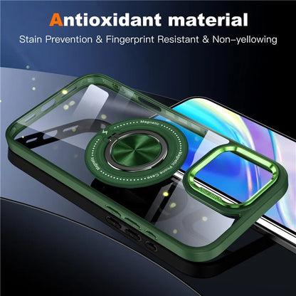For iPhone 16 Pro Case Magnetic Ring Holder Kickstand PC+TPU Phone Cover