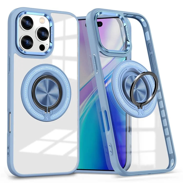 For iPhone 16 Pro Case Magnetic Ring Holder Kickstand PC+TPU Phone Cover