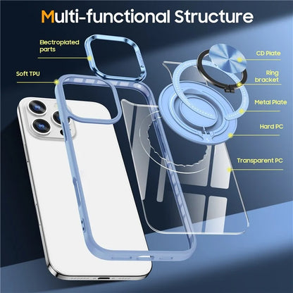 For iPhone 16 Pro Case Magnetic Ring Holder Kickstand PC+TPU Phone Cover