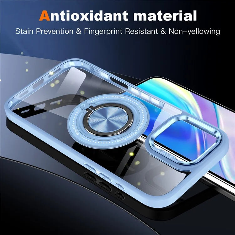 For iPhone 16 Pro Case Magnetic Ring Holder Kickstand PC+TPU Phone Cover