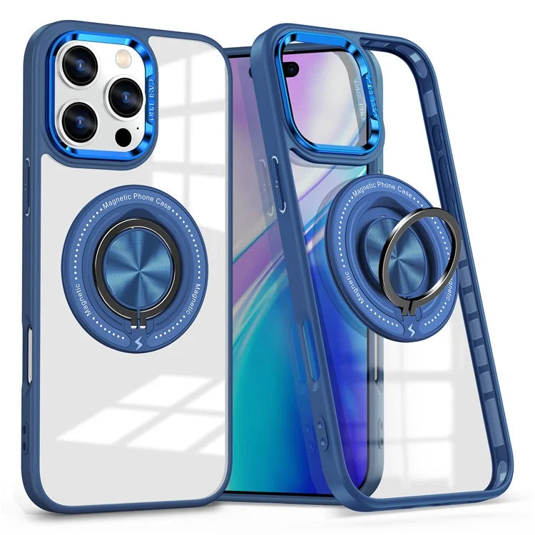 For iPhone 16 Pro Case Magnetic Ring Holder Kickstand PC+TPU Phone Cover