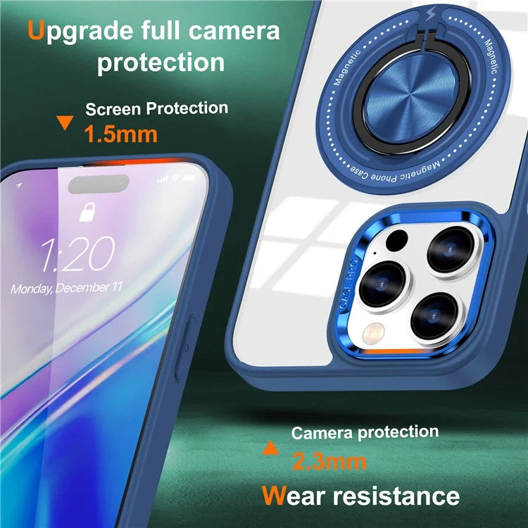 For iPhone 16 Pro Case Magnetic Ring Holder Kickstand PC+TPU Phone Cover